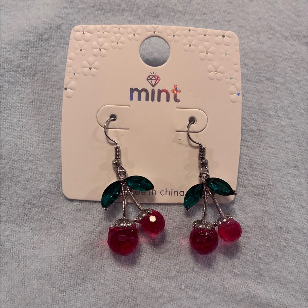 Mint Cherry Dangle Earrings - Picture 1 of 3